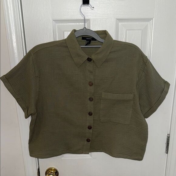 Forever 21 Khaki Button-Up Blouse - Picture 1 of 6